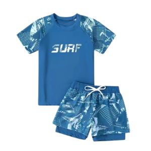 New Rashguard Set for Kids Boys Cute T-shirt + Short & Cap Set Quick Dry Swimming Outfit for Kids Boys 3-13 Years Old
