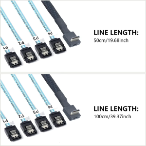 50/100cm PCIe OCuLink SFF 8611 4i to 4X 7P Data Cable Angled Designing for Limited Space Connection