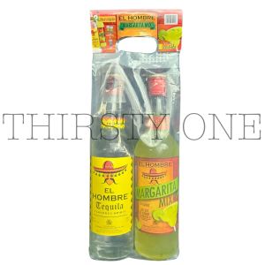 EL HOMBRE SILVER 700ML W/ SHOT GLASS & MARGARITA MIX (1 SET)