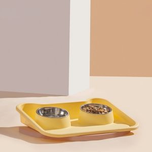 Double Cat Bowl Stainless Pet Bowl with Food Mat 2 in 1 Cat Dog Elevated Bowls with Tray Pet Supplies