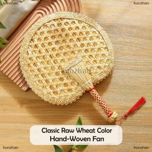 [COD] kunzhan 1Pcs Round Natural Pushan Environmentally Friendly Chinese Style Decorative DIY Woven Fan Cooling Fan Home Decoration Hand Fans