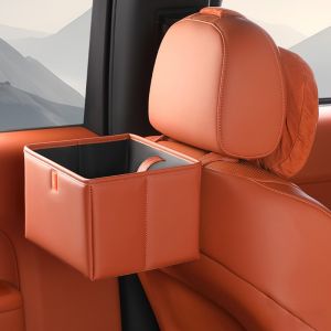 YUANZ Leather Foldable Car Trash Bin Hanging Waterproof Car Backseat Storage Box Garbage Collector Portable Rubbish Bucket Car Seat Back