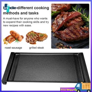 [ VKTECH ] Rectangular Cast Iron Griddle 19.3x9.1 Inches Flat Non-Stick Surface Suitable for All Cooktops