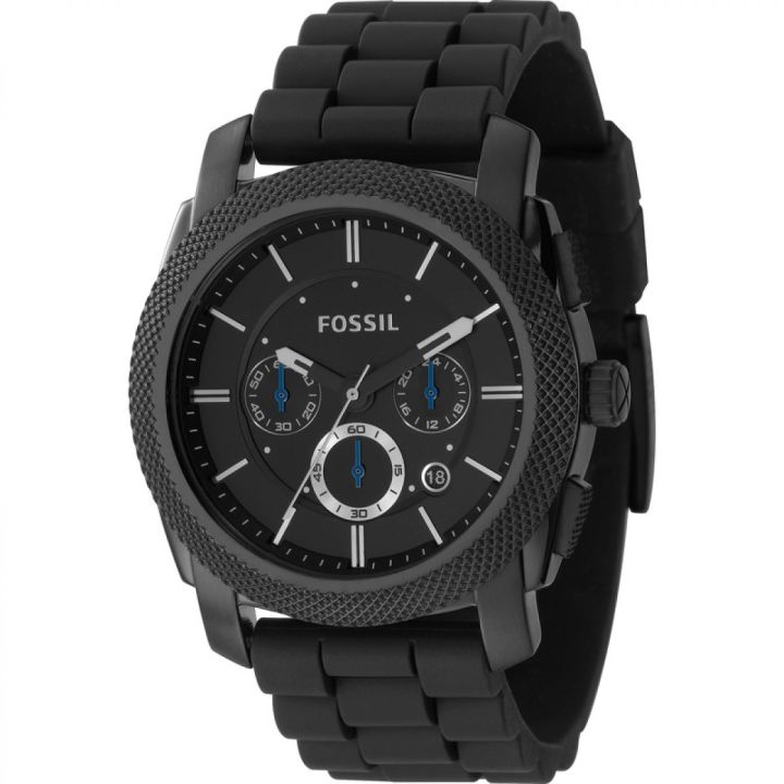 Authentic Fossil Mens Machine Chronograph Black Silicone Watch