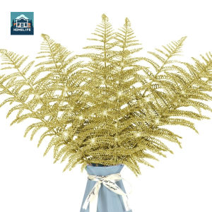 Golden Silver Artificial LeavesGlitter LeavesFake Persian Leaves Faux Plants for Christmas Wedding Party Decoration