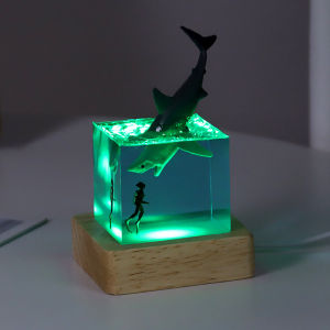 Acrylic Cube / Lampu Ikan / Lampu Tidur Paus Ornamen Kubus / Lampu Bersinar Hiu Ornamen / Akrilik Cube Lampu Hiu Paus