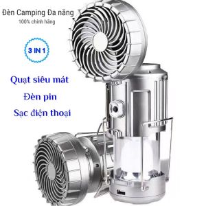 Đèn năng lượng mặt trờiđèn bão tích điện 3in1 kèm quạt tích điện và sạc điện thoại tiện lợi