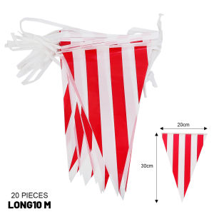 【On Sale】10M Classic Red White Striped Bunting Triangle Flags Circus Carnival Garland Flags Festivals Party Outdoor Decor String