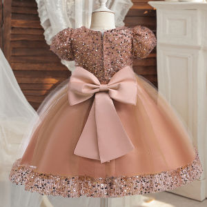 MQATZ Christmas Girl Wedding Party Dress Elegant Kids Sequin Bow Birthday Princess Clothes Children Evening Gown Graduation Vestidos N2116