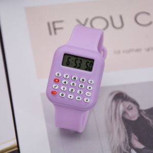 Fashion Digital 2 in 1 Watch For Student Caculator & Time Display Rubber Strap Electronic Wrist Watch For Girls Boys Learning Wristwatch