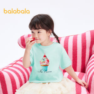 Balabala Childrens Short Sleeve T Shirt Girls Summer 2024 New Fresh Printed Cotton Casual Wear