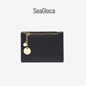 SeaGloca Minimalist Card Wallet with Zipper Coin Pocket 4 Card Slots Pearl Charm Slim Small Wallet For Woman