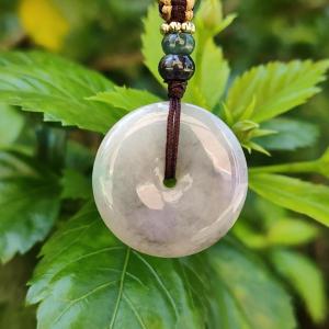 Mix with Lavender light green and wuji Natural Type A Jadeite Donut Pendant meaning Wealthy Safe and Healthy with certificate weighs 7.28 grams 26.1 * 5.2 mm  good for daily wear (pendant92)