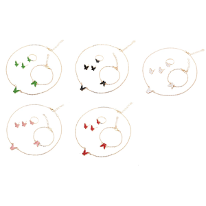4Pcs Necklace with Earrings & Bracelet & Ring Enamel Charm Neck Chain Fashionable Butterfly Set for Lady Girls