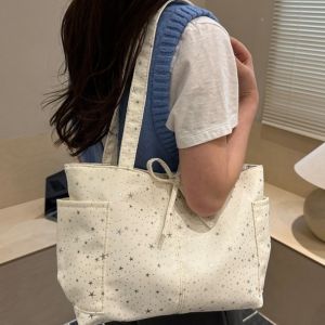 Fashion Shiny Star Shoulder Bag Large Capacity Korean Style Bow Tote Bag Underarm Bag Canvas Women Handbag Women