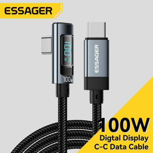 Essager PD 100W Elbow Digital Display USB2.0 C To Type C Cable E-Marker USBC Fast Charging Mobile Phone Data Cord For iPhone16 15 Laptop Xiaomi Black Shark Cell phone