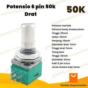 Potensio 6 pin 50k Drat Stereo Kaki 6p 2x3 Lurus Segi Hijau 503