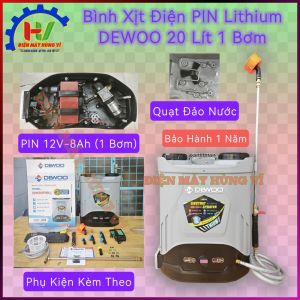 Bình Xịt Điện DEWOO 20 Lít 1 Bơm Dùng PIN Lithium 12V-8Ah. Motor Chạy Cực Êm. Mẫu Cải Tiến. Bảo hành 1 Năm