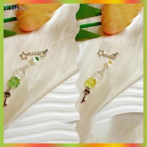 RUASA Sweet Four Leaf Clovers Beaded Phone Charm For Women Girls Cute Exquisite Keychain Pendant Fashionable Phone Lanyard Gifts