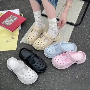 Summer New Thick-Soled Perforated Sandals For Women Outdoor Casual Height-Increasing Sandals Non-Slip Closed-Toe Beach Shoes For Women