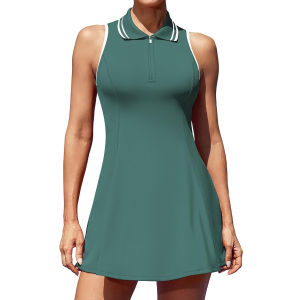 CHARMO Tennis Dress Tennis Golf Dresses with Built in Shorts and Pockets Polo Collar Zipper Athletic Dresses