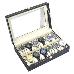 AIRER 2/3/6/10/12 Grids Watch Storage Box Lockable Removable Watch Pillows Jewelry Box Multipurpose with Large Glass Lid Watch Organizer Women