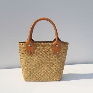 UUMIR Fashion Straw Woven Bag Summer Large Capacity Hand-woven Hand Bag  Rattan Handbag Holiday Beach Bag Women