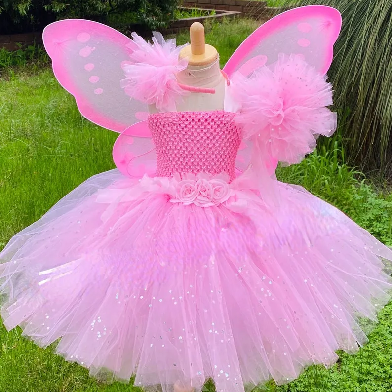Buy IKONIC FASHION Net Casual Solid Midi Fairy Dress Costume with Wings,  Hairband for Girls (Pink, 12-24 Months) Online at Low Prices in India -  Amazon.in