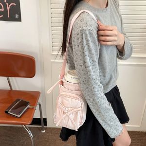 CRNGW Nylon Water Bottle Bag Drawstring Bow Water Cup Bag Fashion Minimalist Phone Crossbody Bag Lady