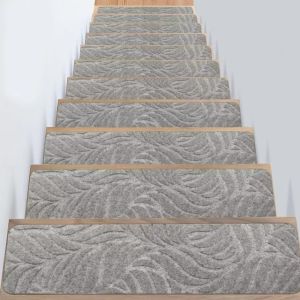 SWEET 3PCS Self Adhesive Embossed Banana Leaves Staircase Mat Washable Embossed Carpet Anti Slip Pad Protection Cover Pet Friendly Stair Tread Carpet For Kids Elder