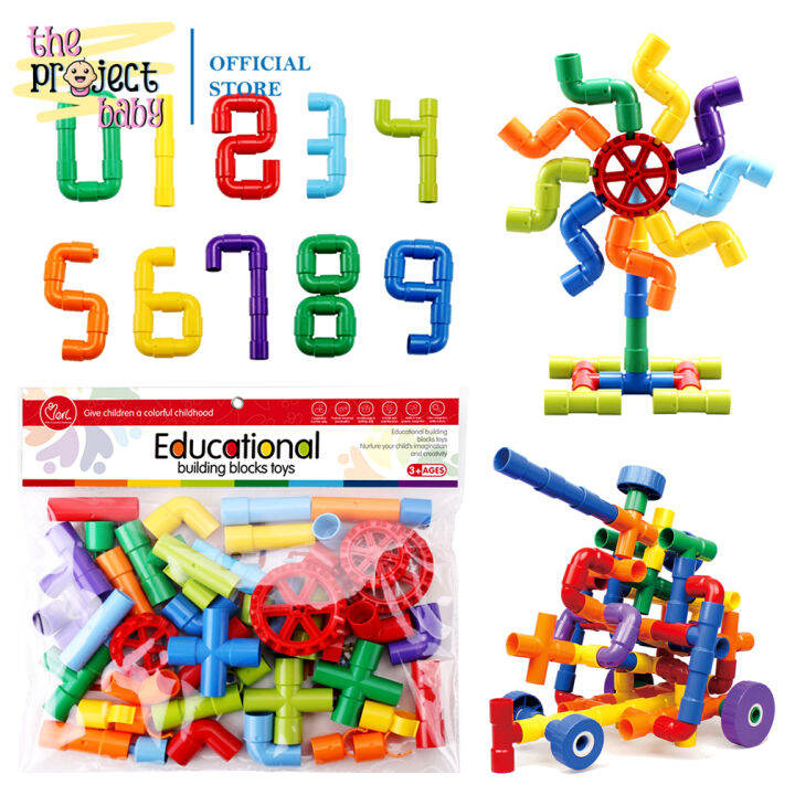 Interlocking Plastic Tubes Water Pipes with Wheels Building Blocks