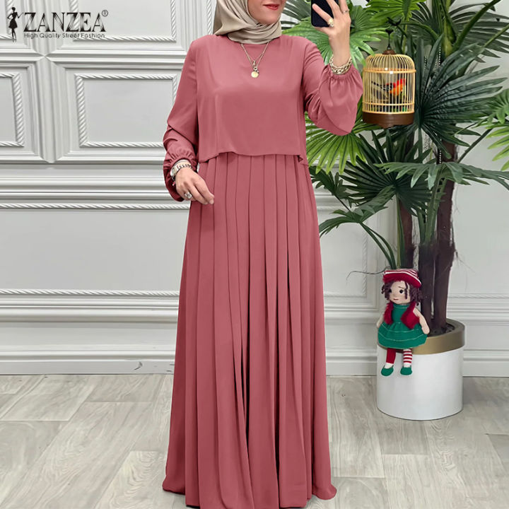 pleated dress muslimah Muslim Dress Long Skirt High Quality Pleated Hem Dress