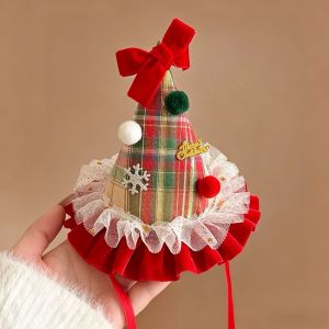 W3RF Plush Christmas Hair Clip Cloth Mini Size Santa Hat Barrette Sweet Hair Pin Girls Wear