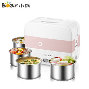 Original Bear Electric Heated Lunch Box Mini Double layer Stainless Steel Inner Rice Cooker Portable Heating Cooking Pot DFH-B17H1