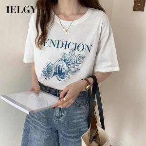 IELGY white short-sleeved t-shirt womens round neck fashion loose cartoon print