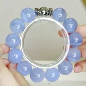 Montagne Jewelry Natural 16-17mm Blue Agate Bracelet 925 Silver Fine Jewellery