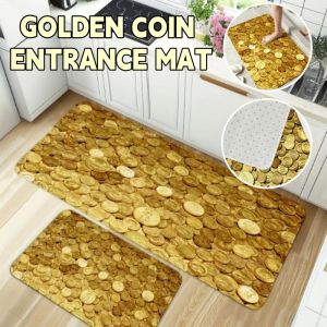 Golden Coin Floor Mat 40*60/60*90CM Good Luck Non-Slip Kitchen Decor Entrance Mat Non-Slip Bath Shower Carpet Rug