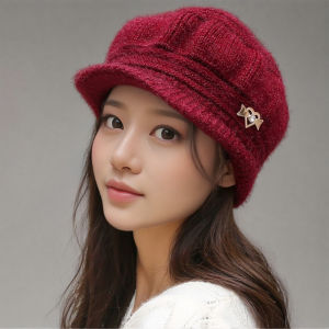 Winter Pumpkin Knitted Hat For Women Warmth Cold Protection Hat Beret With Thickened Short Brim Hat