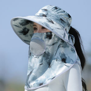 หมวกกันแดดฤดูร้อนสำหรับผู้หญิงพร้อมหมวกกันแดดป้องกันรังสียูวีในตัวสำหรับปั่นจักรยานกลางแจ้งพร้อมที่ปิดหน้าและป้องกันคอสำหรับผู้หญิง