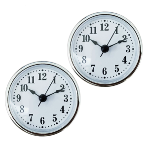 2Pcs Stylish 65MM Round Small Quartzs Clock Insert with Roman/Arabic Number and Gold Silver Trim for Home Decoration