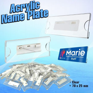 Acrylic Name Plate Clear Pin Badge Holder 70x25mm Transparent Staff ID Tag for Office School Event