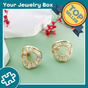 Her Lab Jewelry | Minimalist Gold Stud Earrings for Women Girls Round Hollow Open Statement Geometric Diamond Post Hypoallergenic Pierced Jewelry Gifts Birthday Promo sale Foundation Safeguard