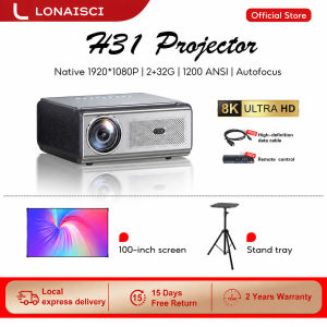 LONAISCI H31 Ultra-Bright Projector 1200 ANSI Brightness Native 1080P Supports 8K Decoding 2+32GB Large Memory Auto Focus & Obstacle Avoidance Dolby Audio Diffuse Reflection Eye Protection Home & Office Use 8K Projector
