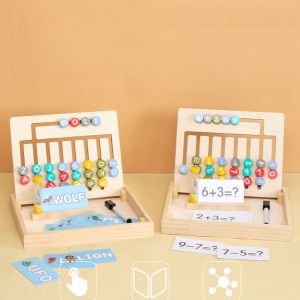 VERIDIAI Wooden Number English Double Sided Chess Montessori Puzzle Math Learning Tool Teaching Aids Portable Logical Thinking Training Toy Fine Motor Training