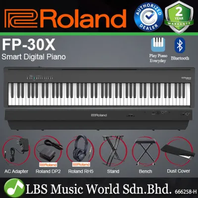 Roland FP-30X 88 Key Digital Piano Complete Package with Wooden Stand and Pedal - White (FP30X FP30 X FP 30X)
