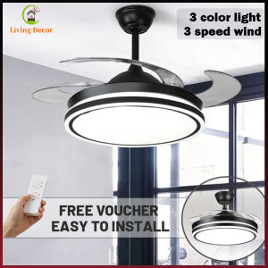 KASIDA 42inch ceiling fan with light modern ceiling fan with led light Invisible ceilings fan LED 3 color dimming 6 Speed ceiling lights with fan and remote ceiling fan heavy duty chandelier with fan for living room bedroom dinning