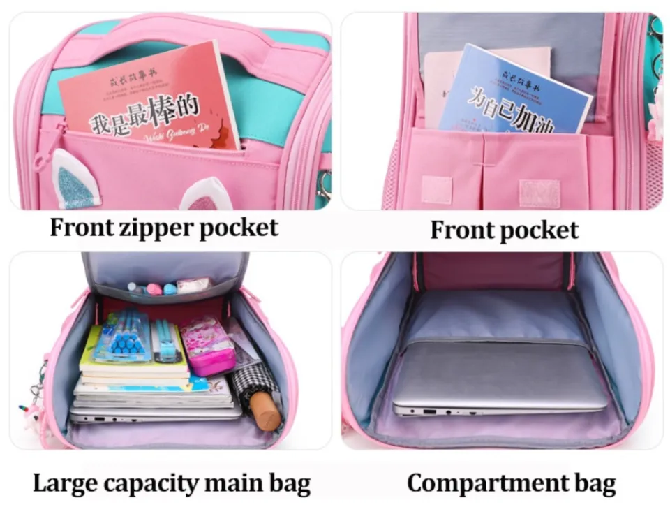 HTgroce Girls Rolling Backpack Set - 3 Piece School Trolley Backpack With Lunch Box & Pencil Case, Green Heart