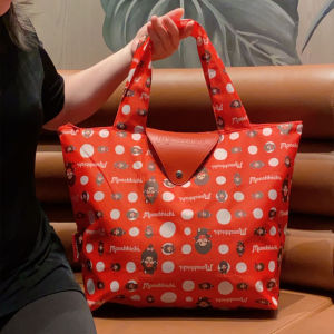 Japanese Style Cute Monchhichi Printed Shopping Bag Foldable Canvas Shoulder Tote Handbag Fits Luggage Handle