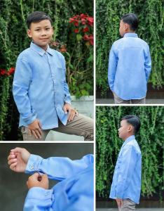 TopOne88 Baju Kemeja Lengan Panjang Denim Anak Laki Laki Usia 6 8 10 12 Tahun
