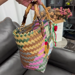 Retro Striped Dachshund Woven Bag in Multicolor Weave Design Womens Commuters Bag Beach Bags Casual Handbag